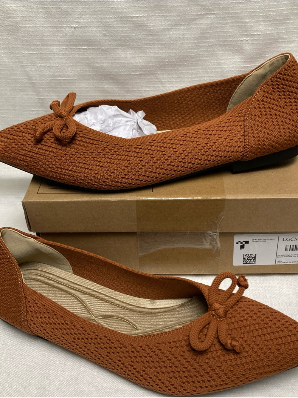 Women's Pointed Knit Ballet Flats - Rust - Picture 3 of 6